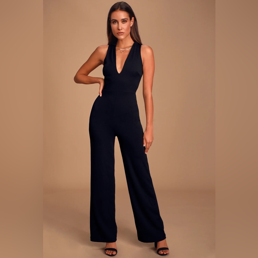 Lulu’s thinking out loud black backless jumpsuit